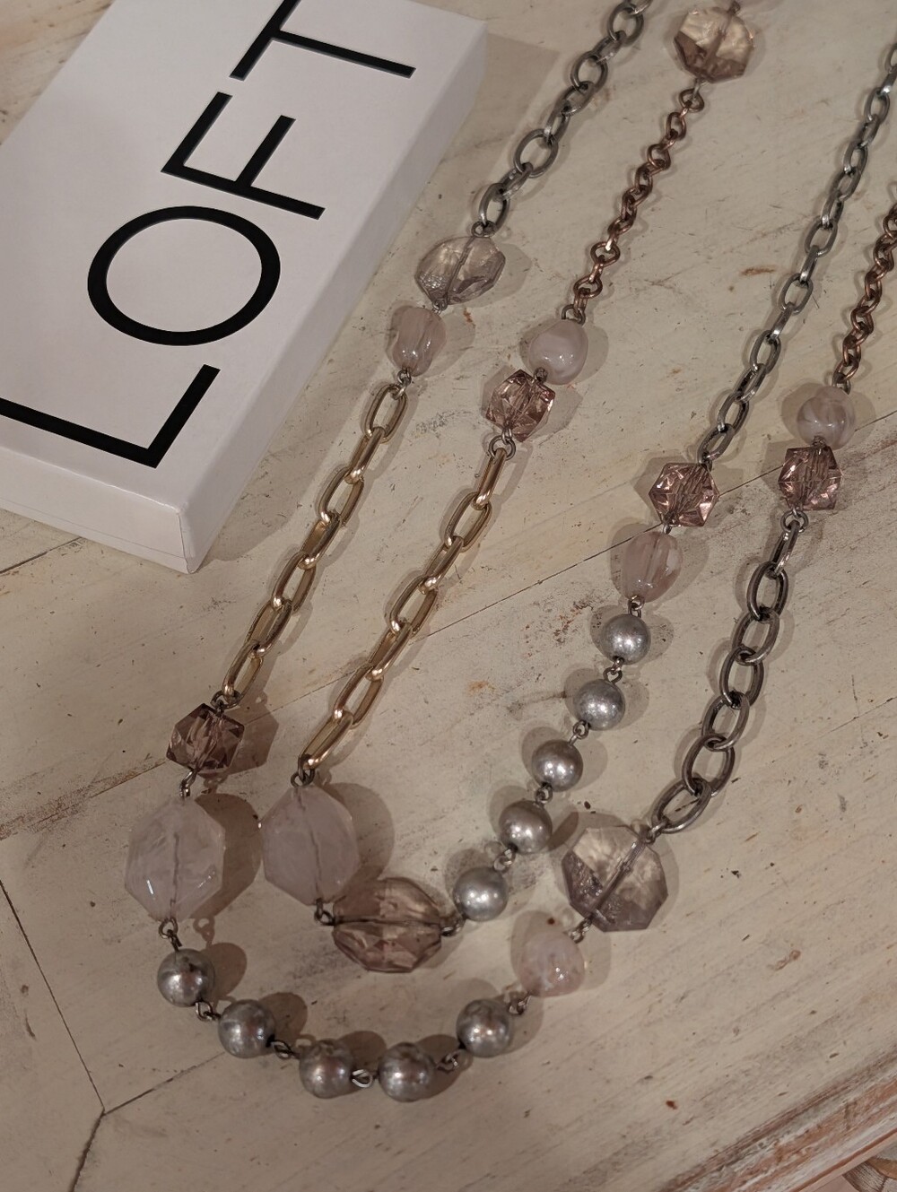 LOFT Mixed Metal & For Blush Beaded Multi-Chain Long Latering Necklace